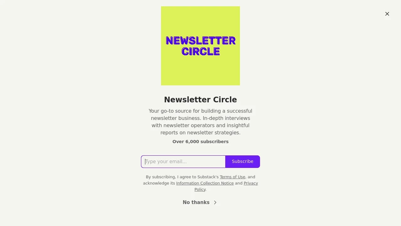 Screenshot of Newsletter Circle website