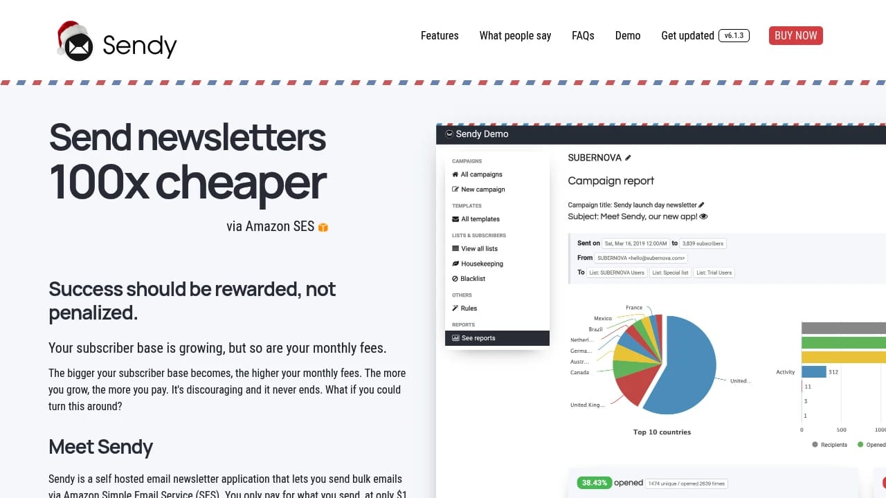 Screenshot of Sendy website