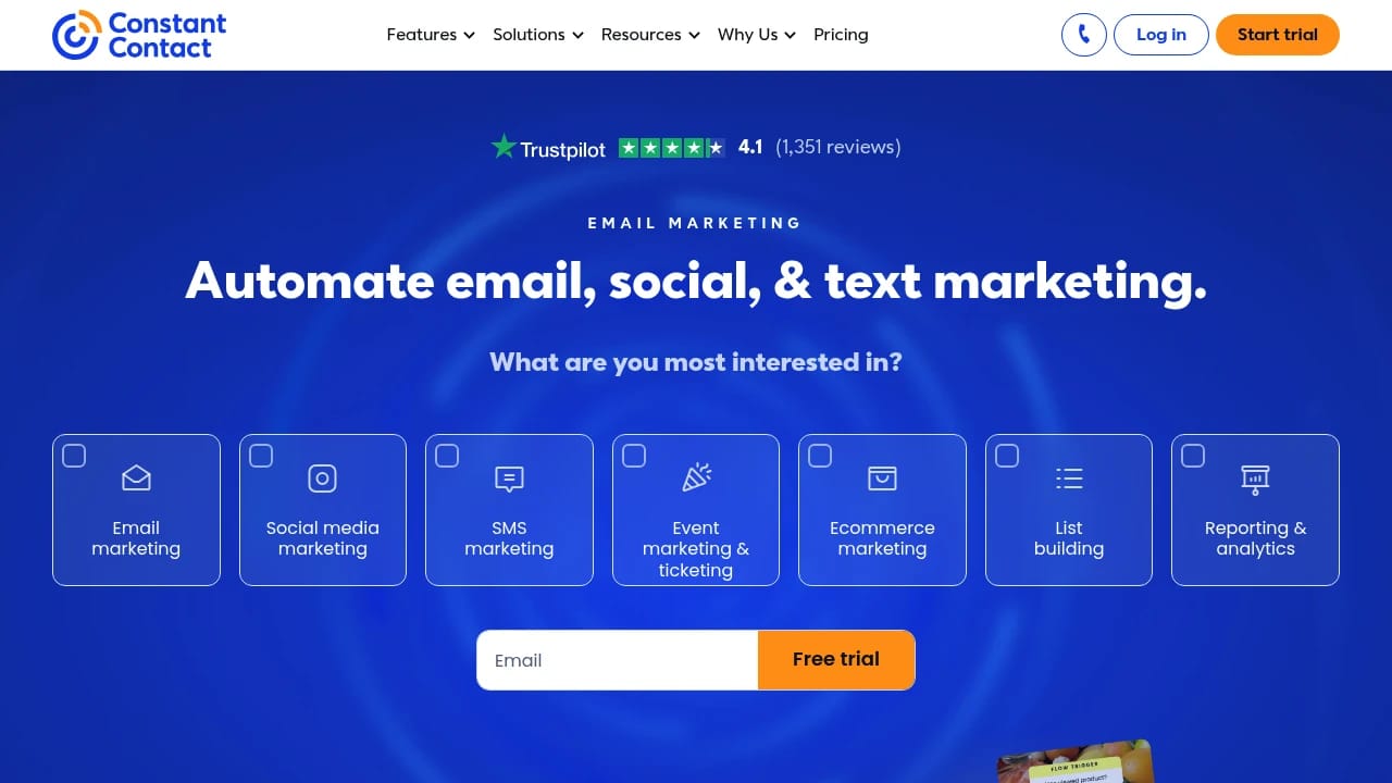 Screenshot of Constant Contact website