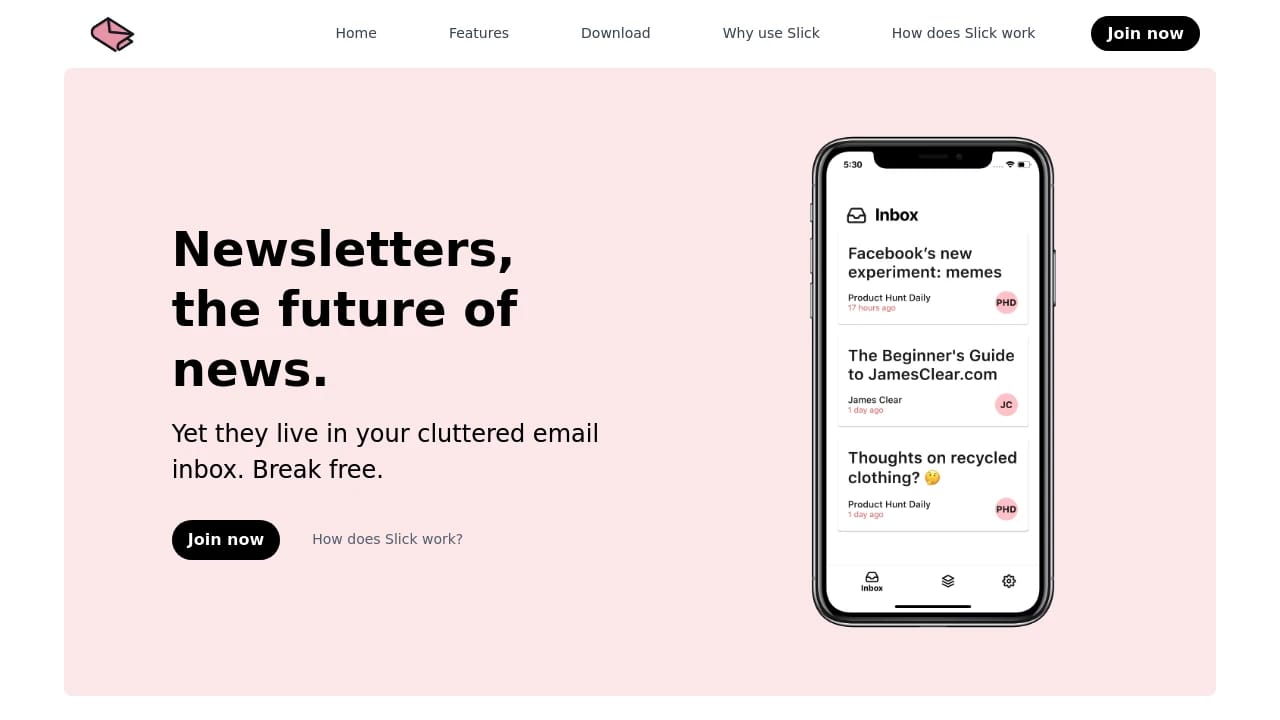 Screenshot of Slick Inbox website