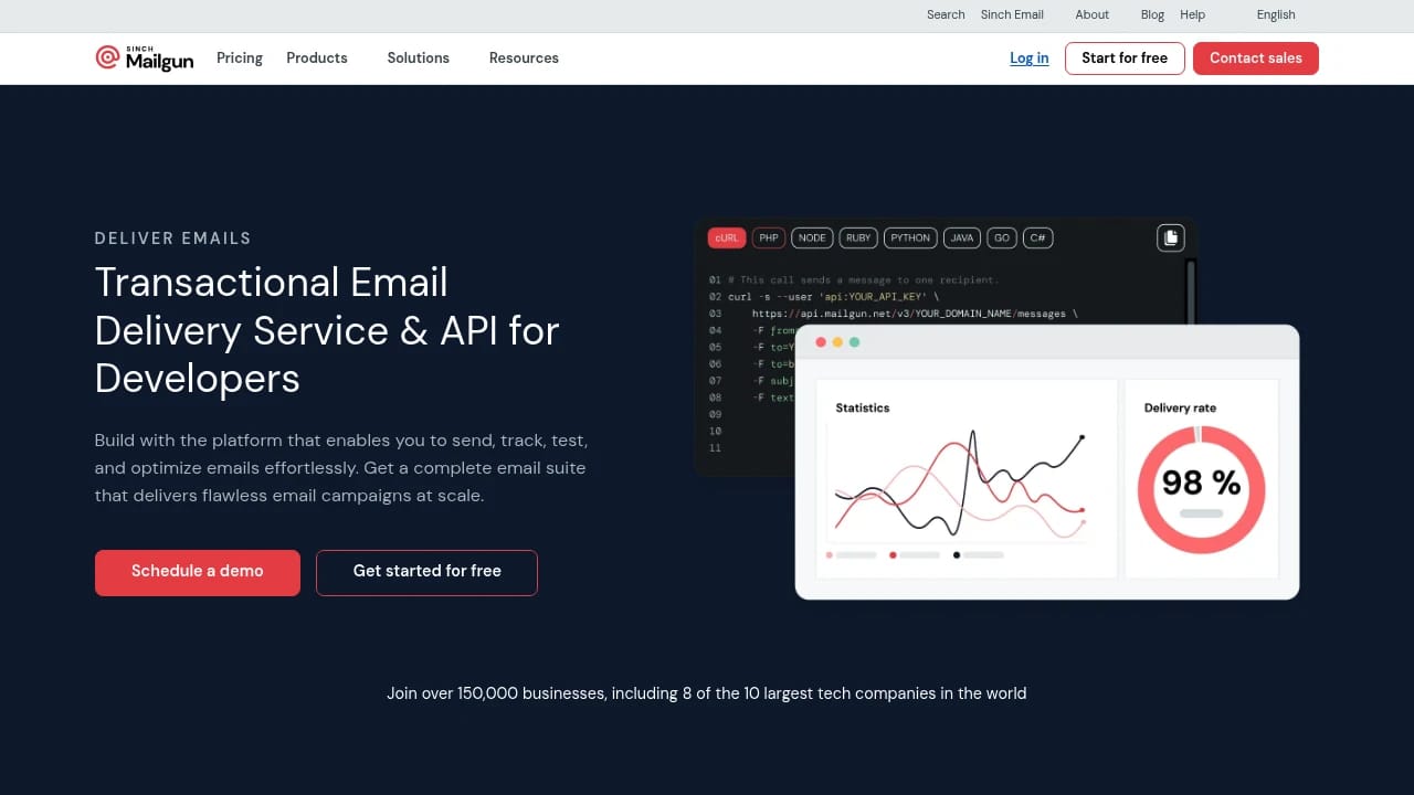 Screenshot of Mailgun website