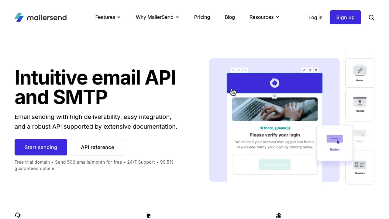 Screenshot of MailerSend website
