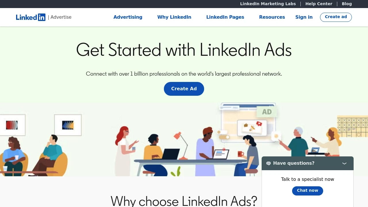 Screenshot of LinkedIn Ads website
