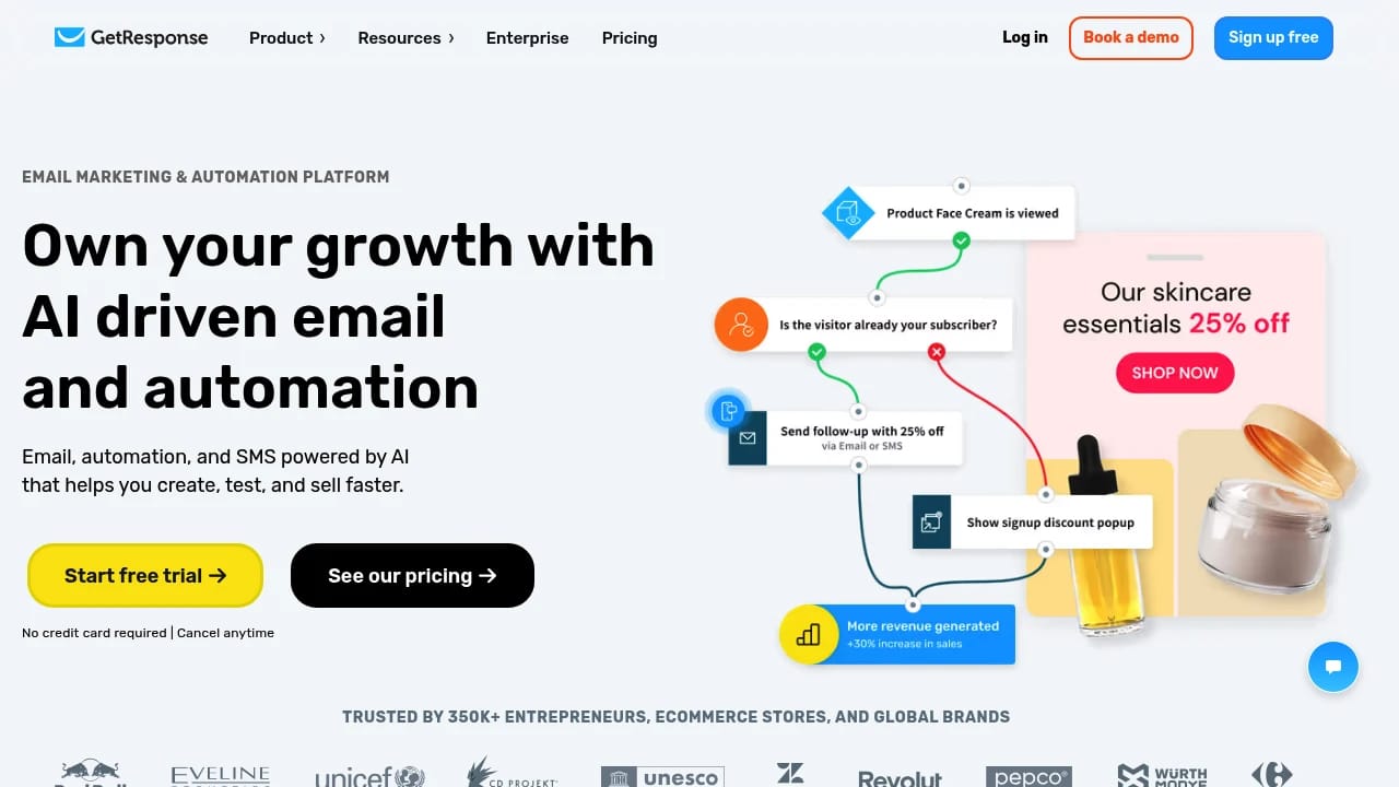 Screenshot of GetResponse website