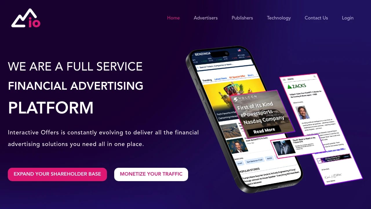 Screenshot of Interactive Offers website