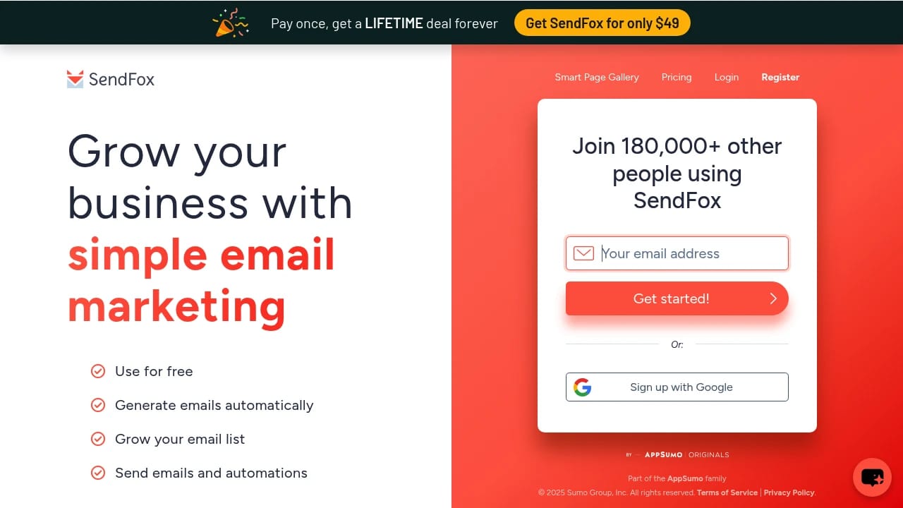 Screenshot of SendFox website