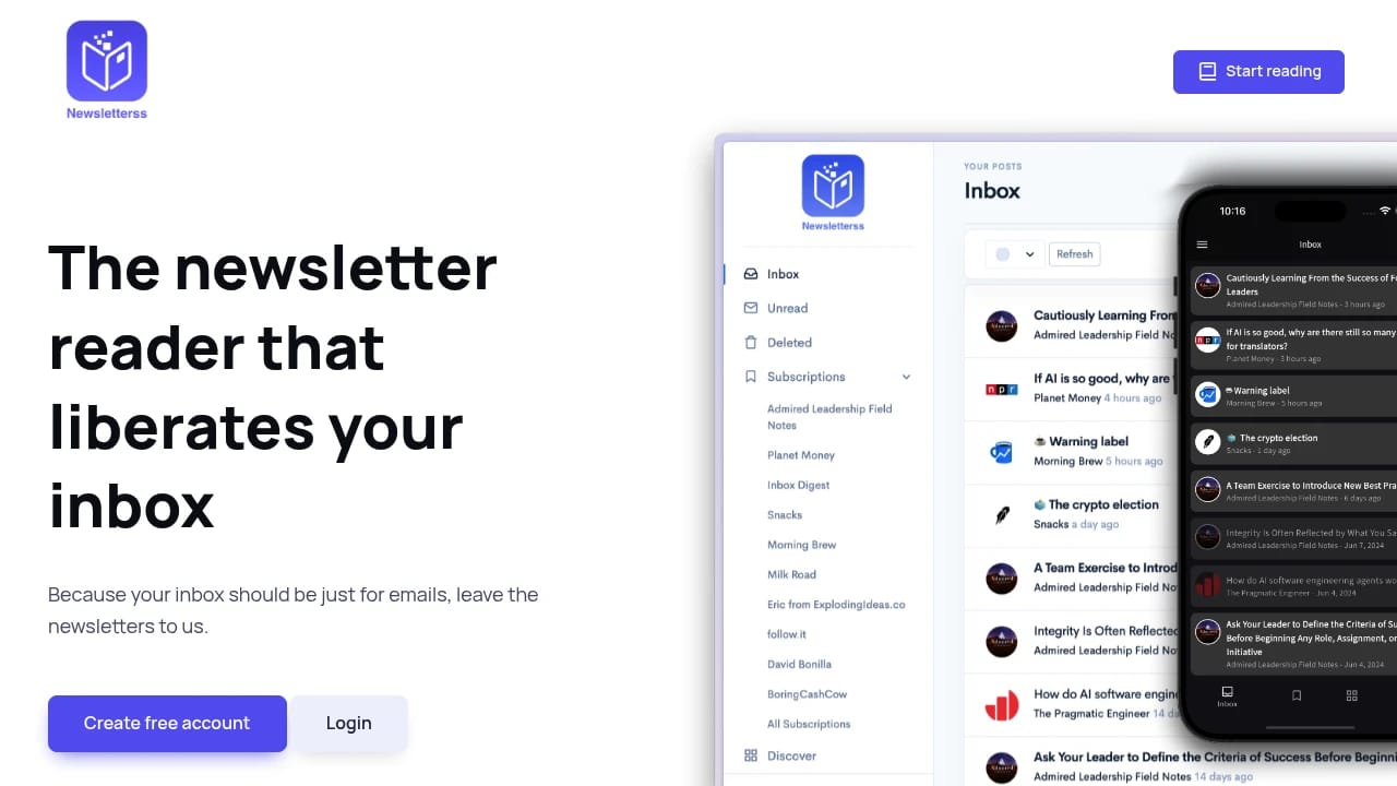 Screenshot of Newsletterss website