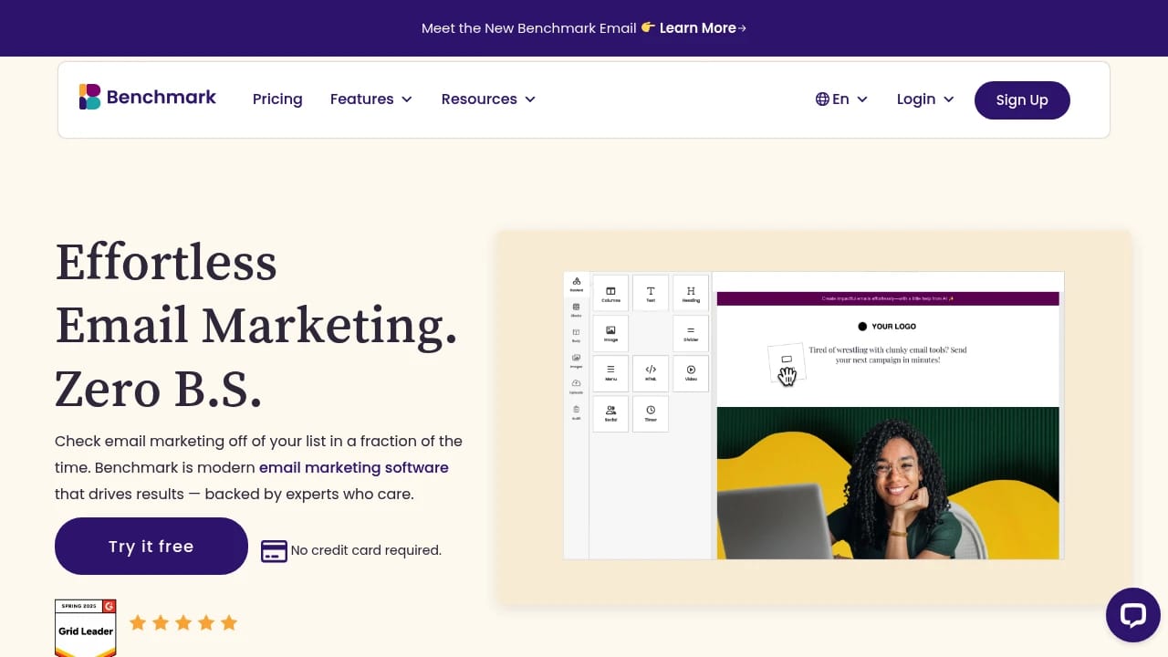 Screenshot of Benchmark Email website
