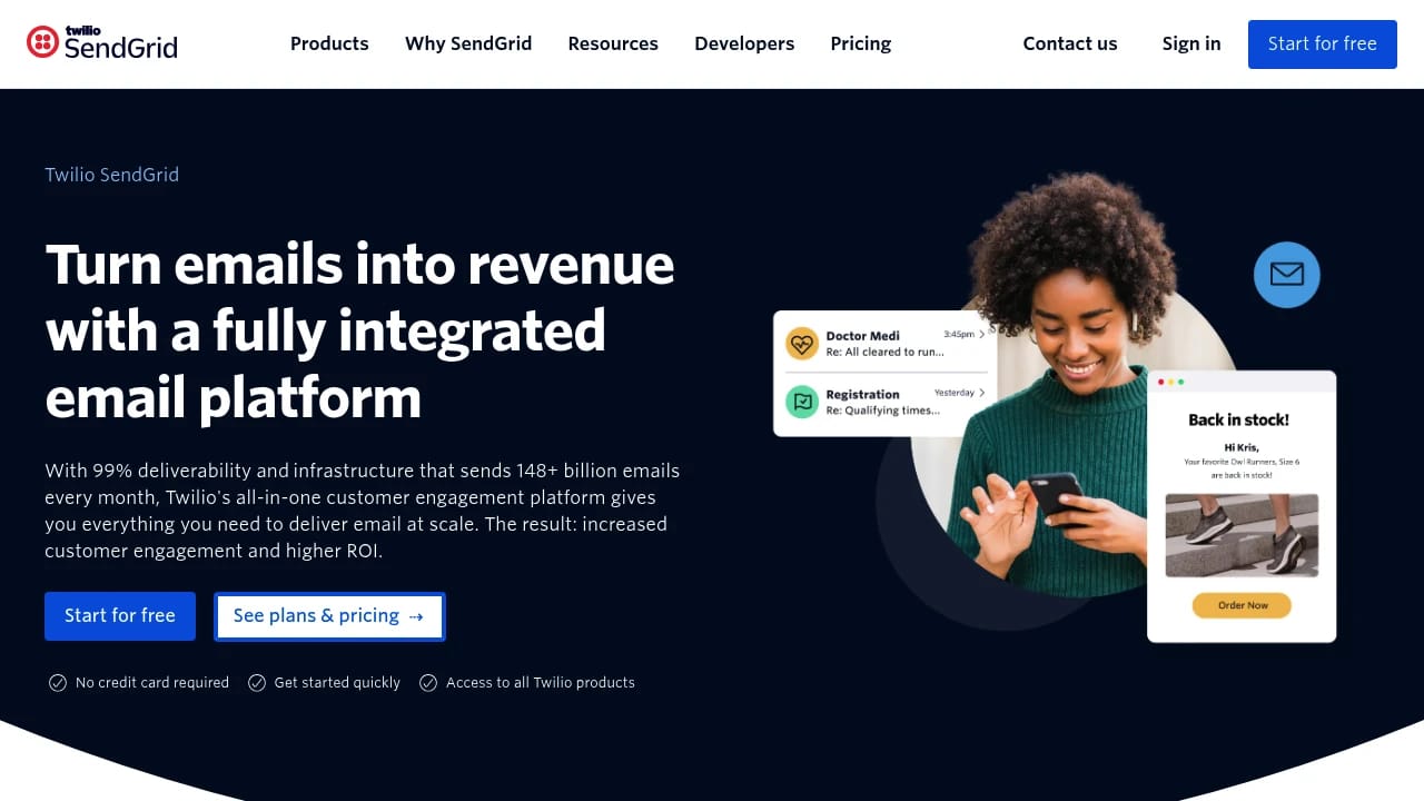 Screenshot of SendGrid website