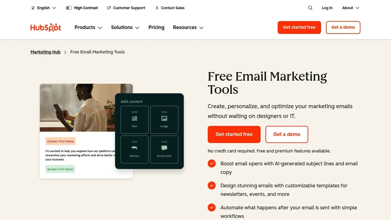 Screenshot of HubSpot Email website