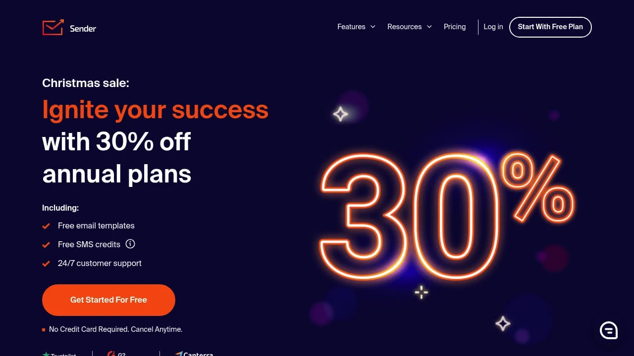 Screenshot of Sender website