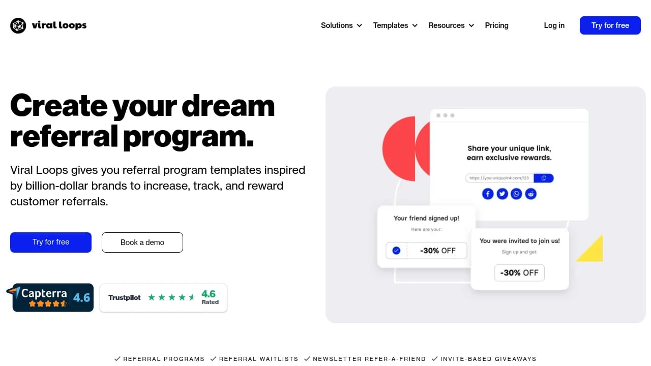 Screenshot of Viral Loops website