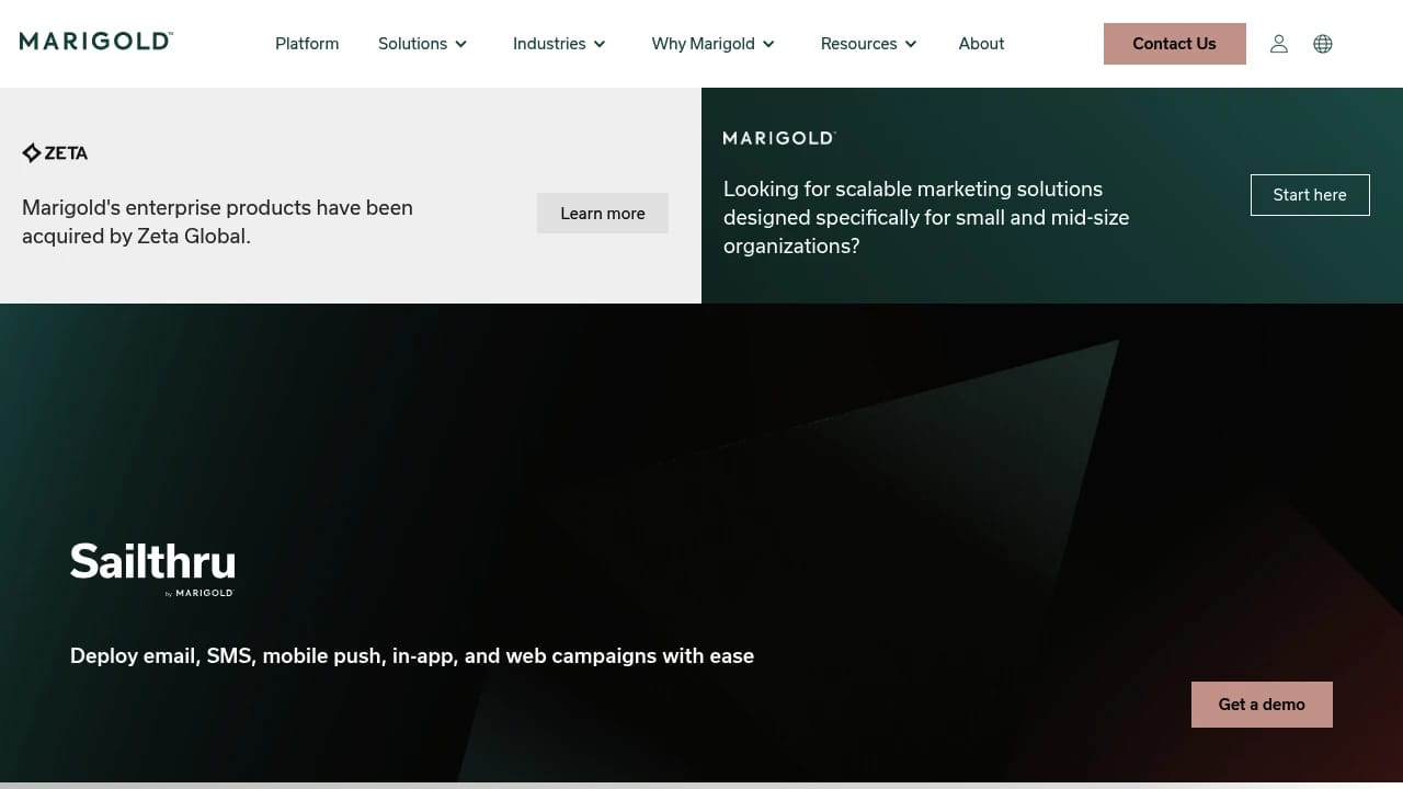 Screenshot of Marigold Engage by Sailthru website