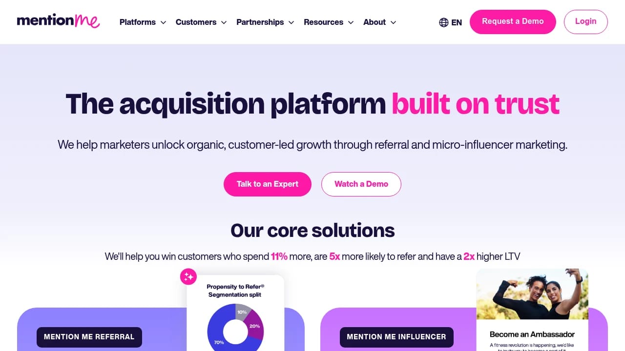 Screenshot of Mention Me website