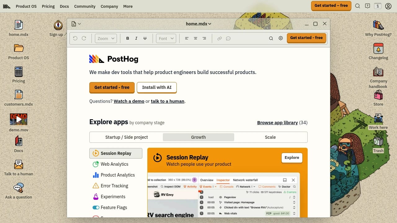 Screenshot of PostHog website