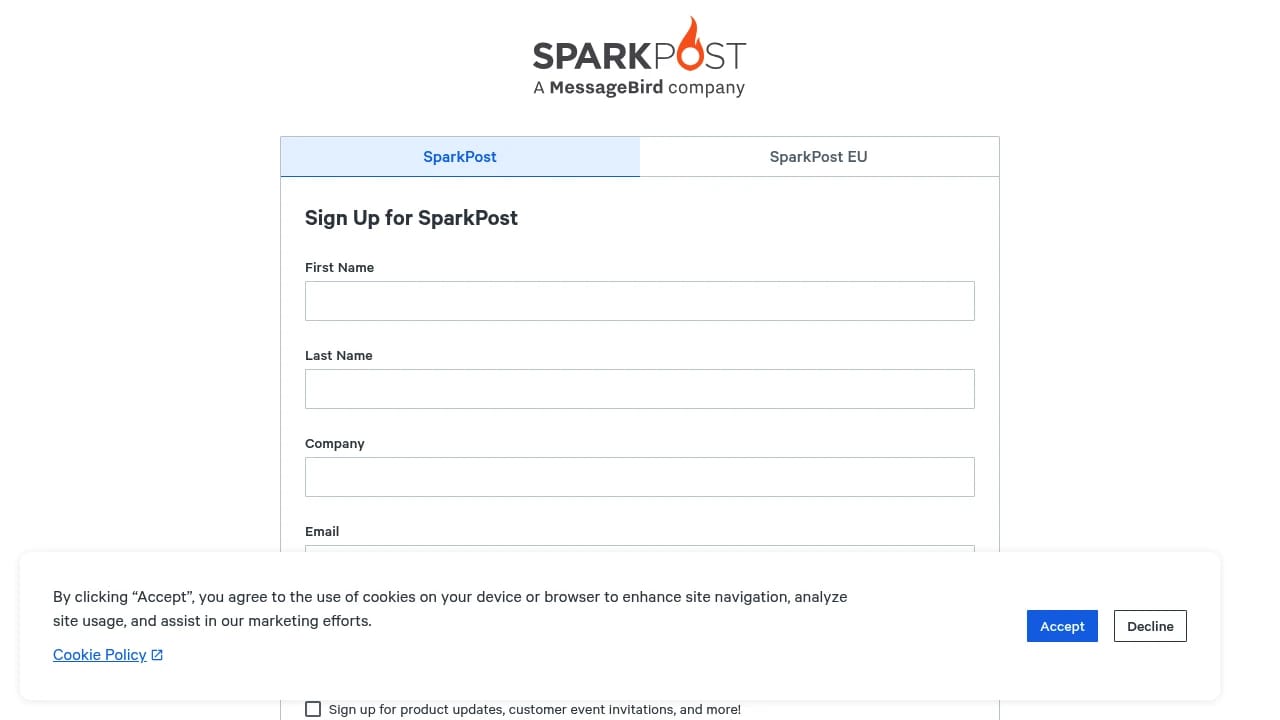 Screenshot of SparkPost website