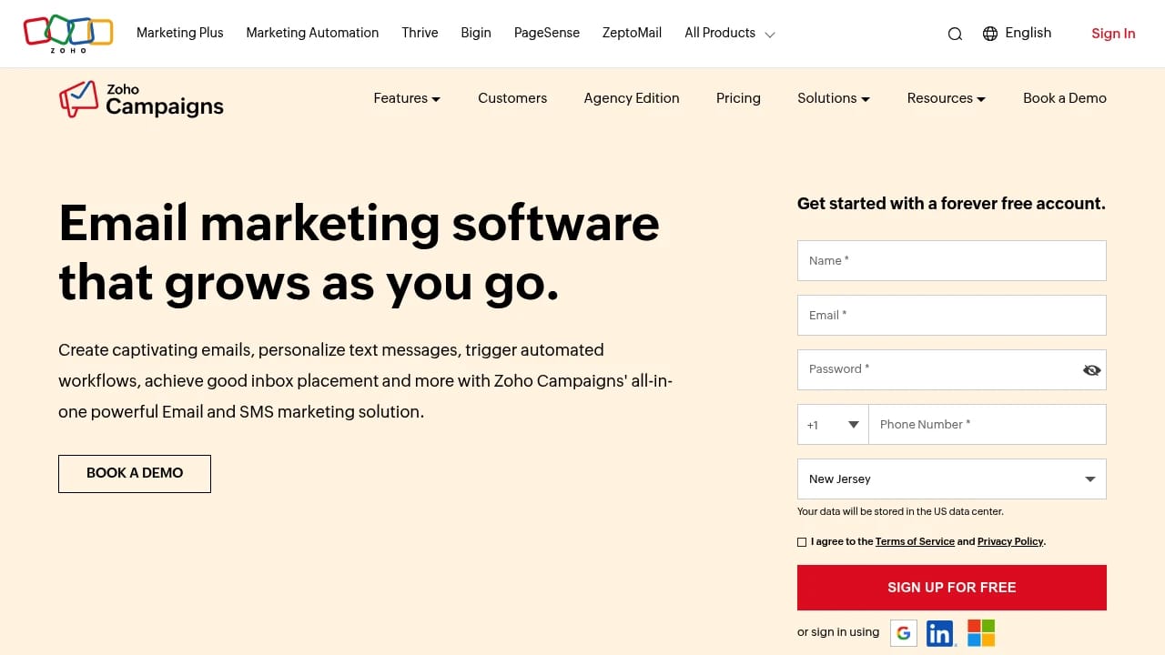 Screenshot of Zoho Campaigns website
