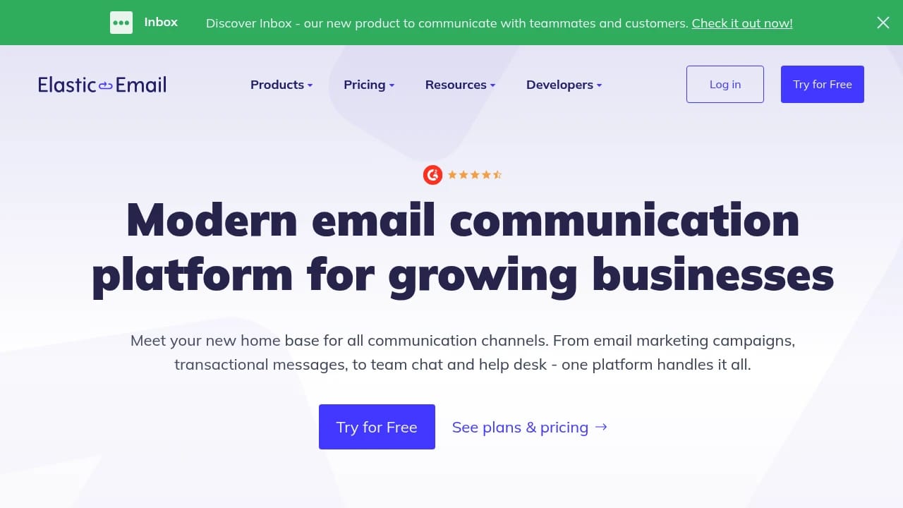 Screenshot of Elastic Email website