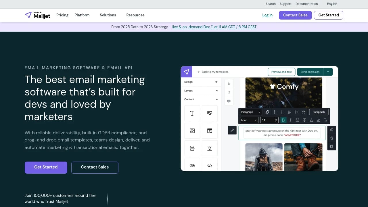Screenshot of Mailjet website