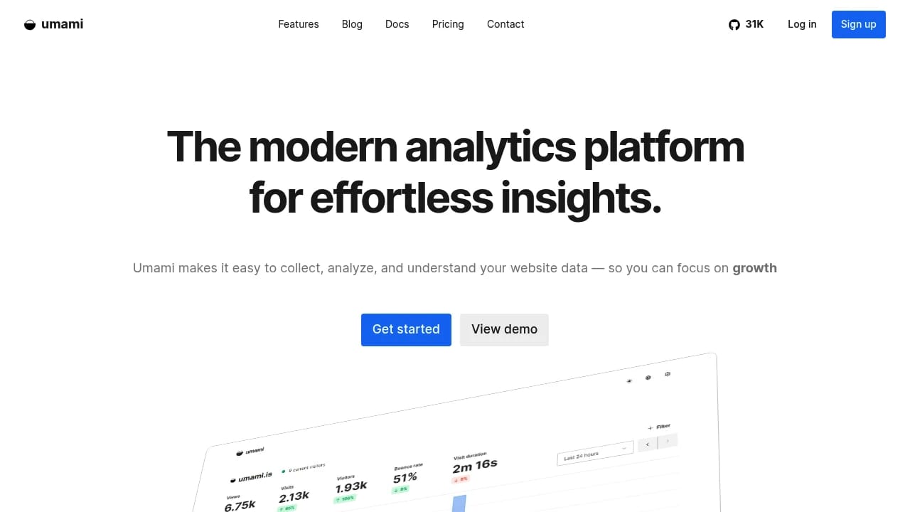 Screenshot of Umami website