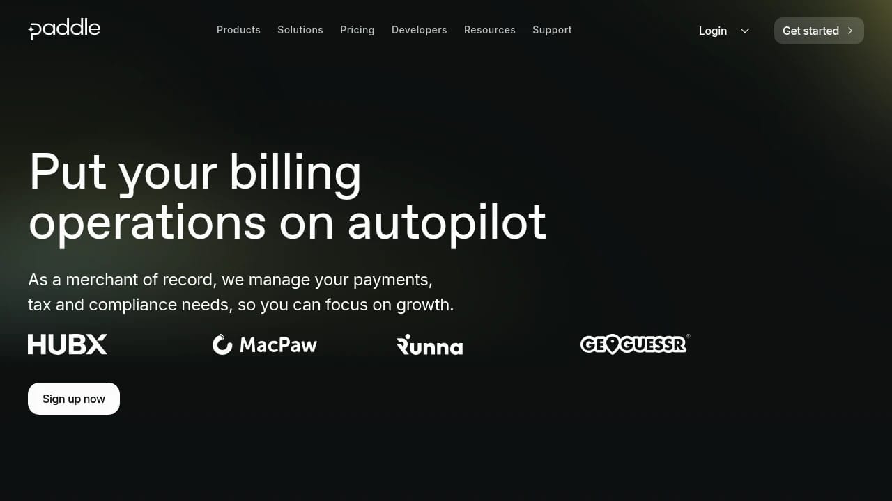 Screenshot of Paddle website