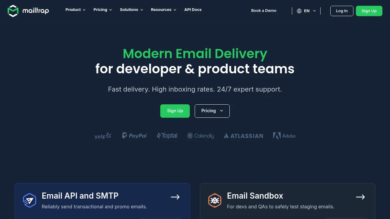 Screenshot of Mailtrap website