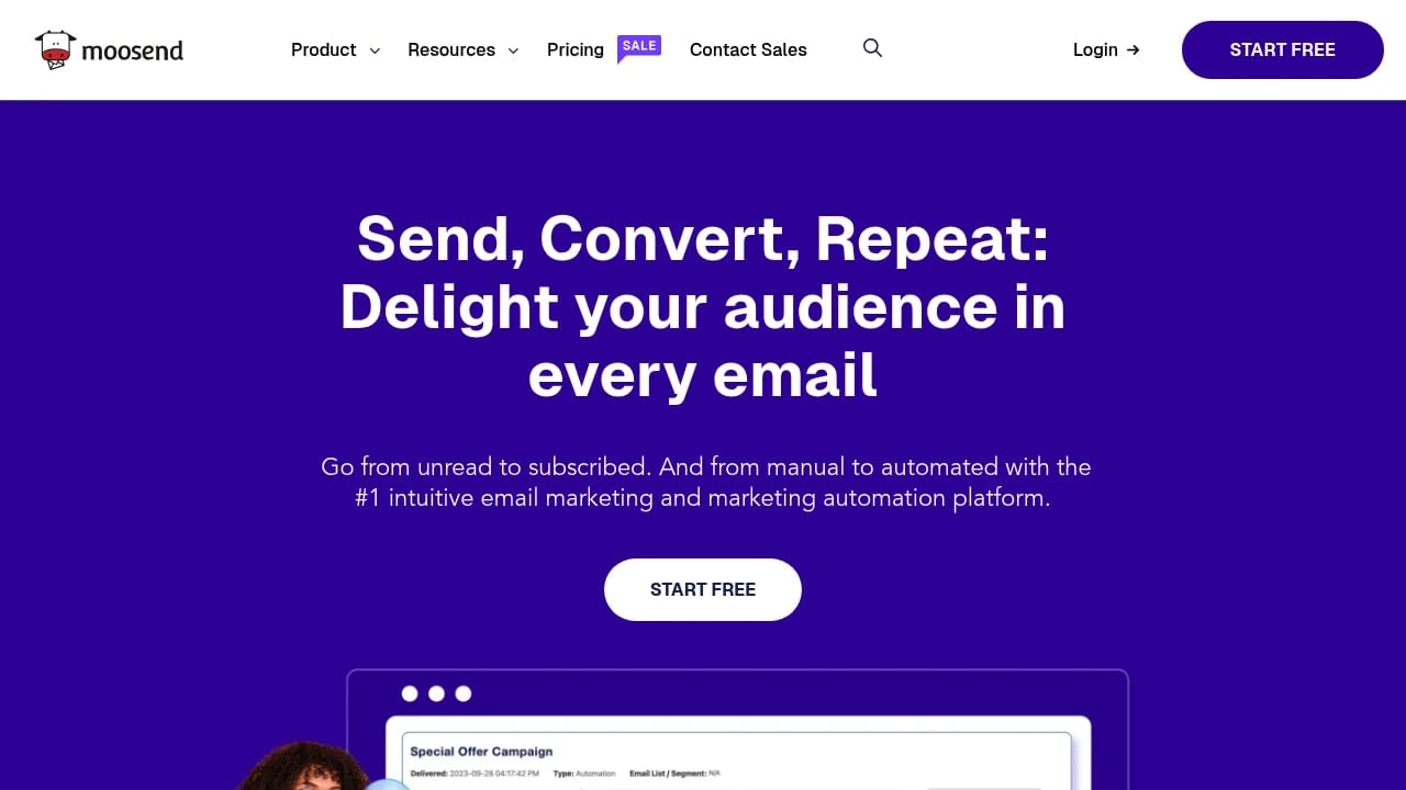 Screenshot of Moosend website