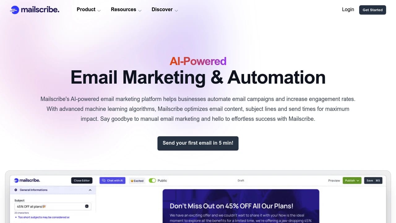 Screenshot of Mailscribe website