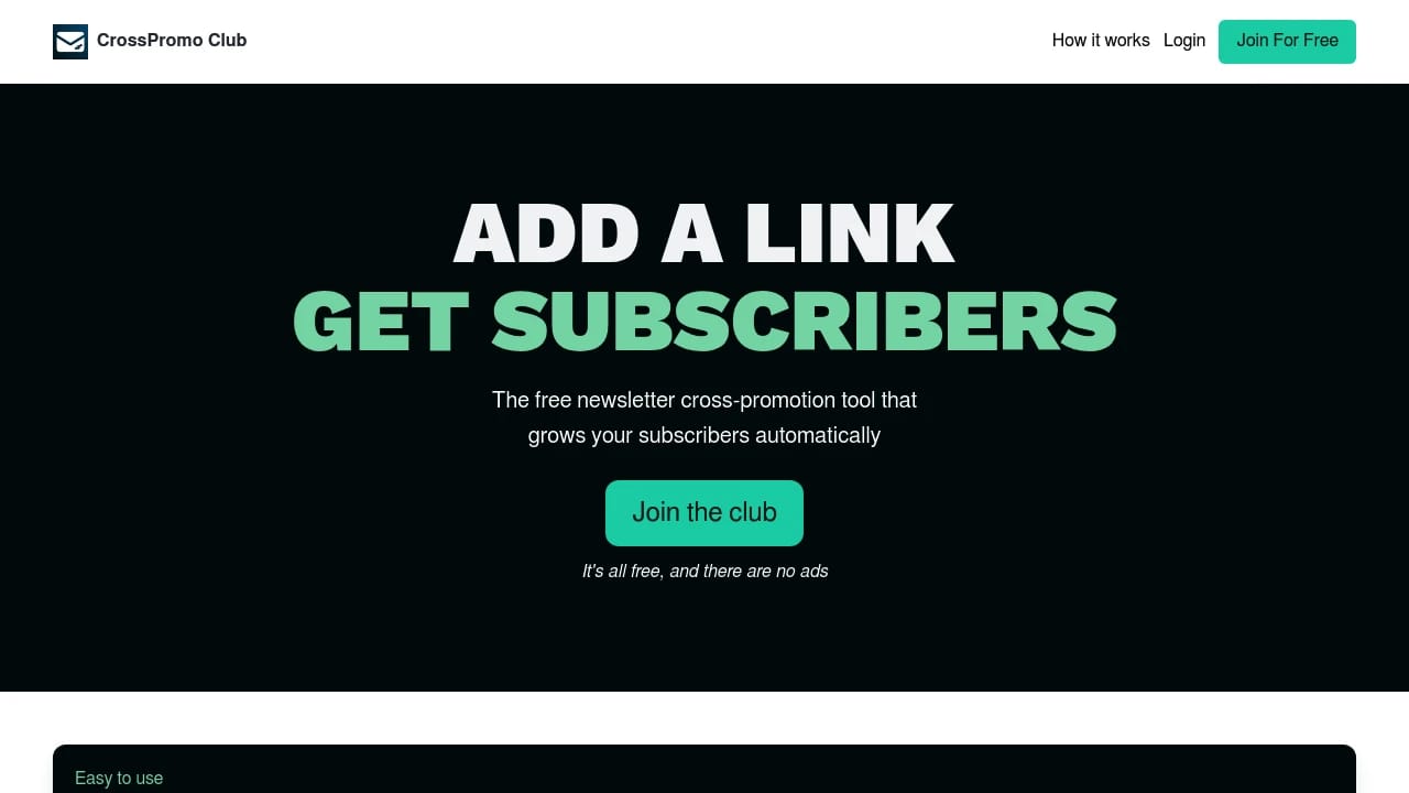 Screenshot of CrossPromo Club website