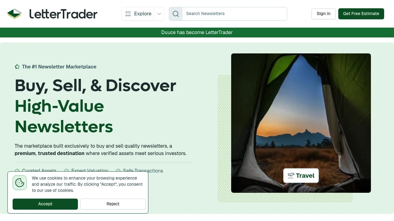 Screenshot of LetterTrader (formerly Duuce) website