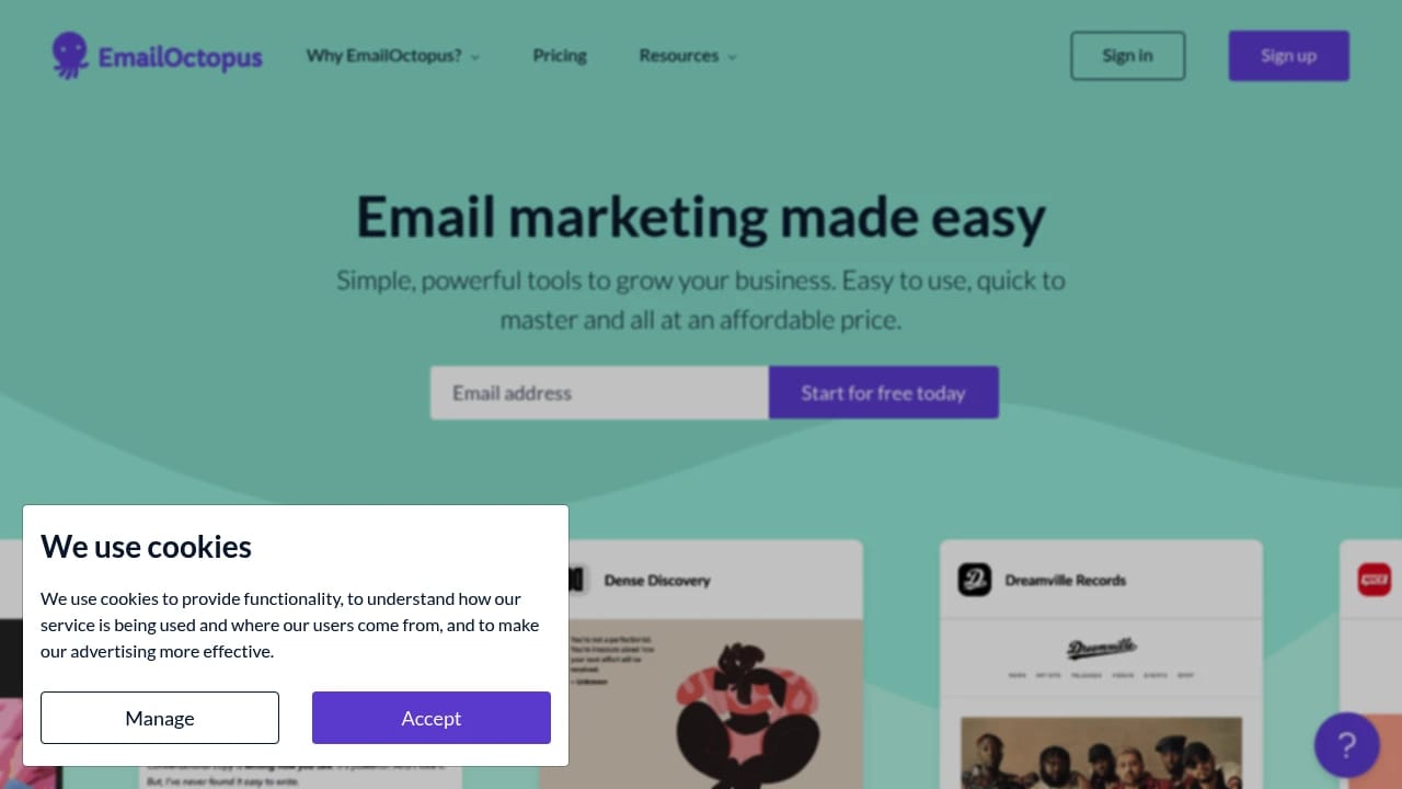 Screenshot of EmailOctopus website