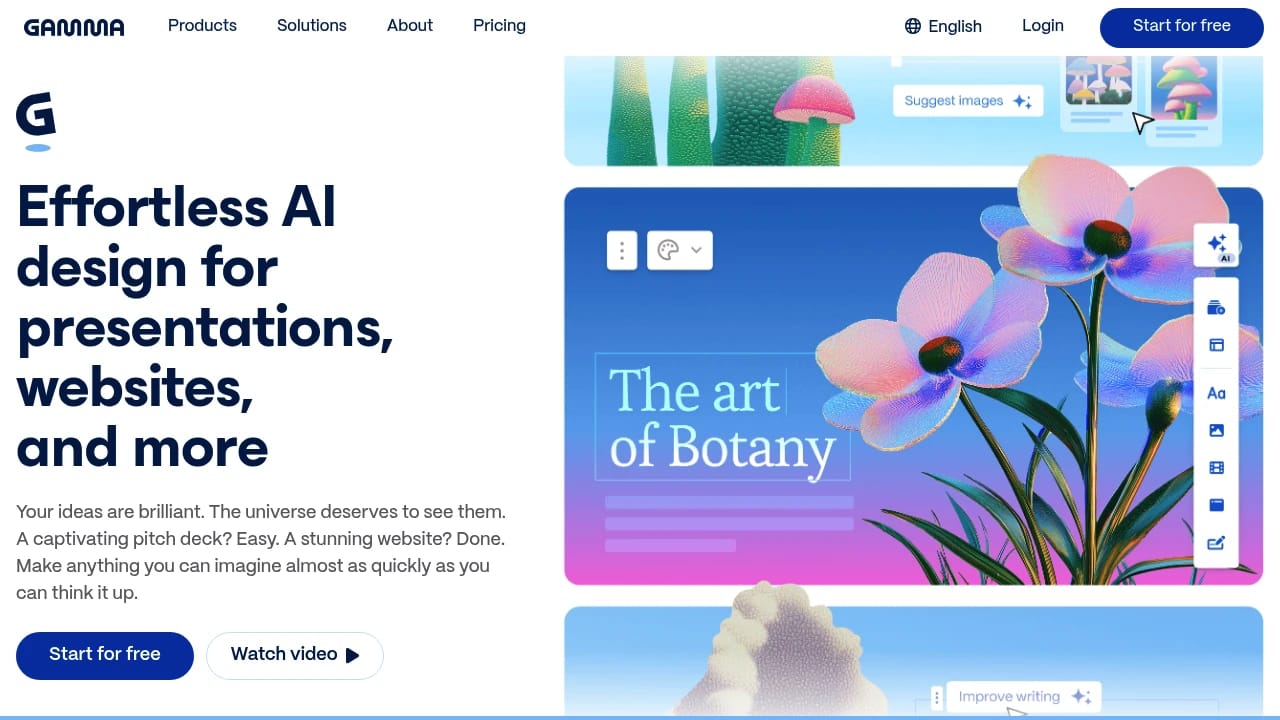 Screenshot of Gamma website