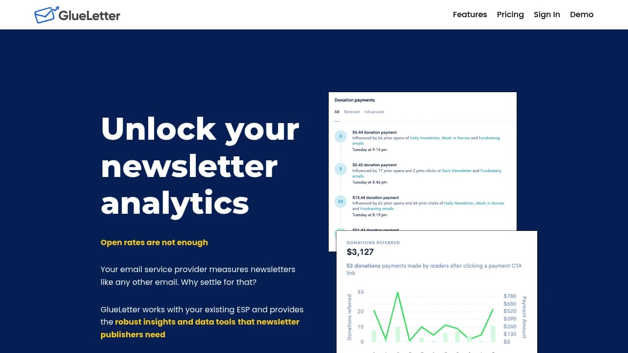 Screenshot of GlueLetter website