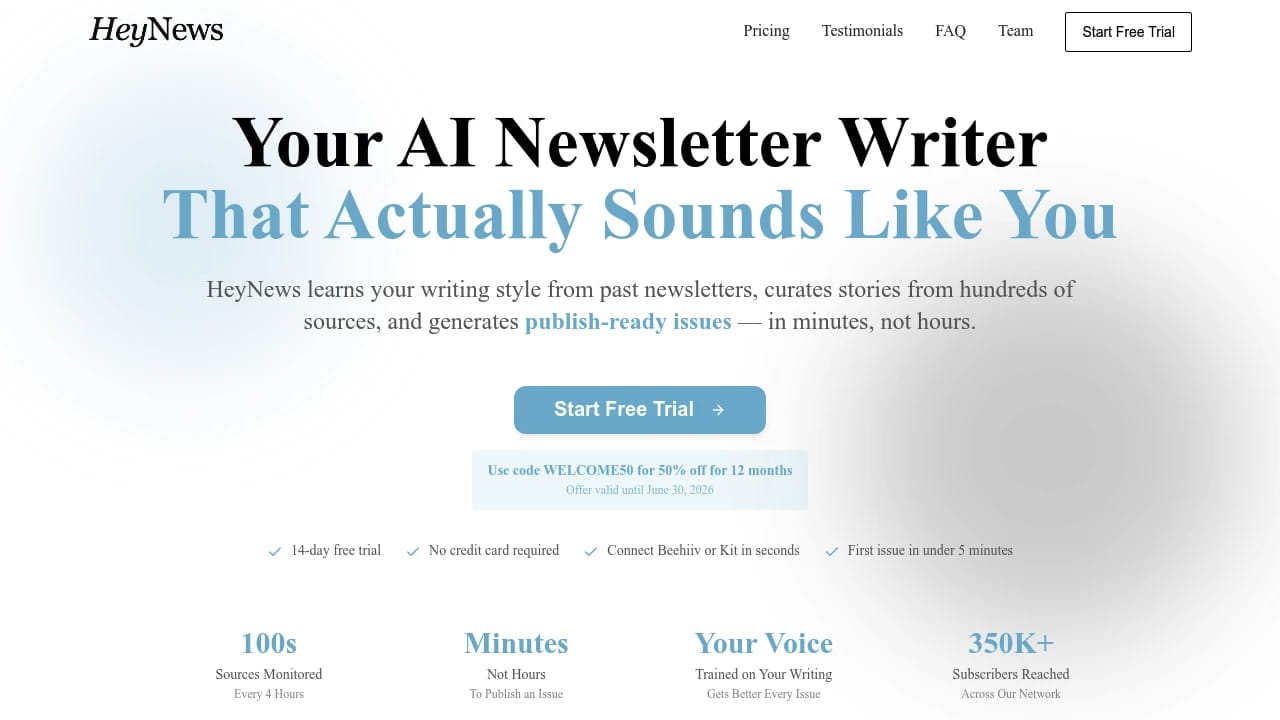 Screenshot of HeyNews website