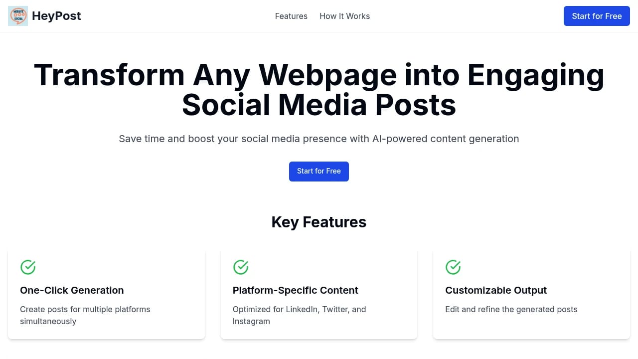 Screenshot of HeyPost website