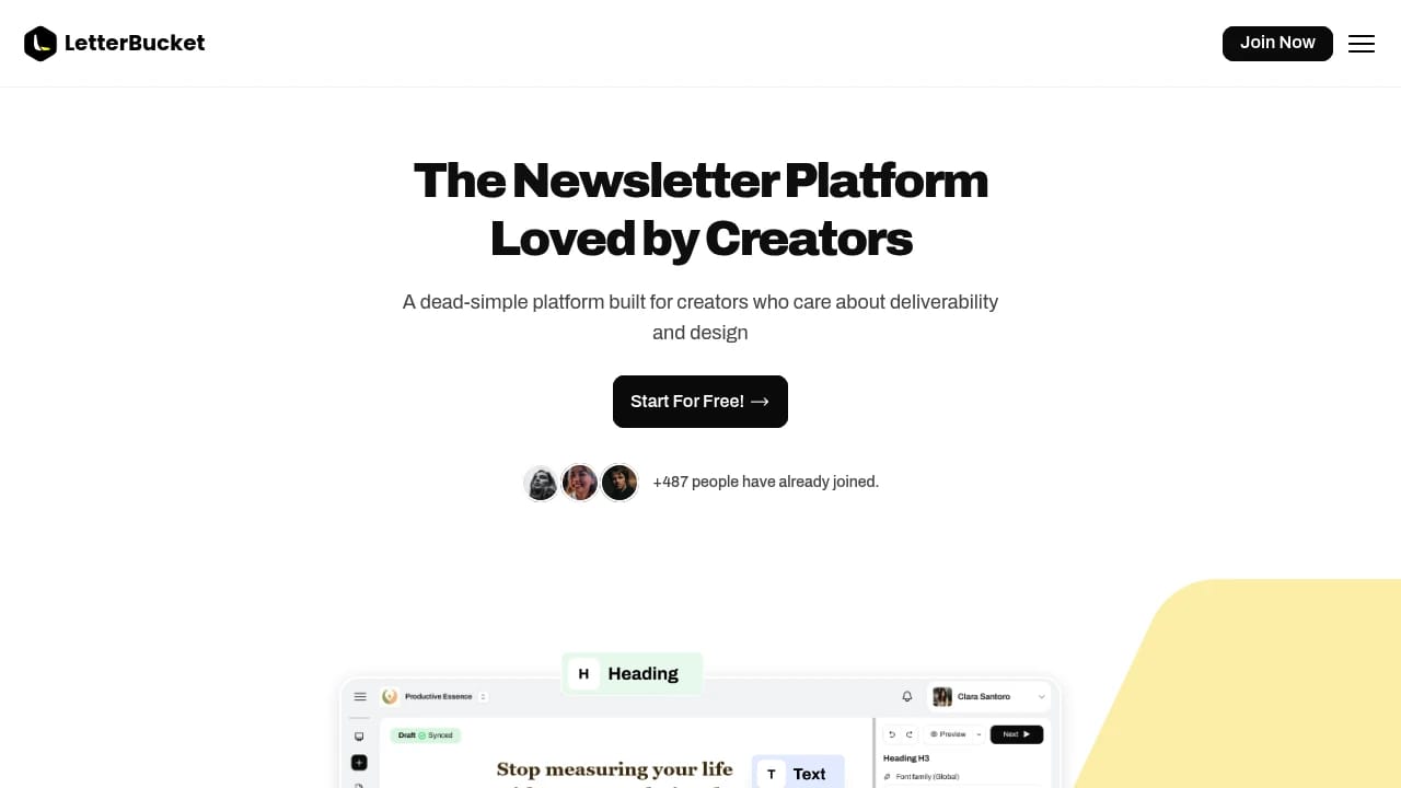 Screenshot of LetterBucket website