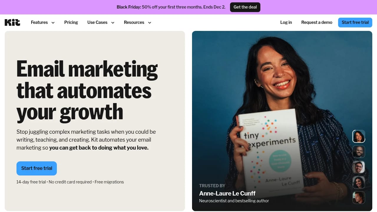 Screenshot of Kit (ConvertKit) website