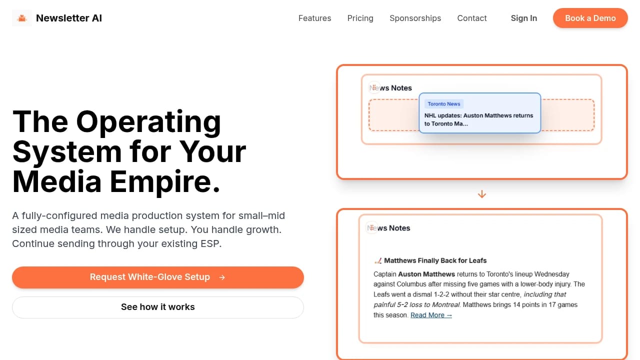 Screenshot of Newsletter AI website