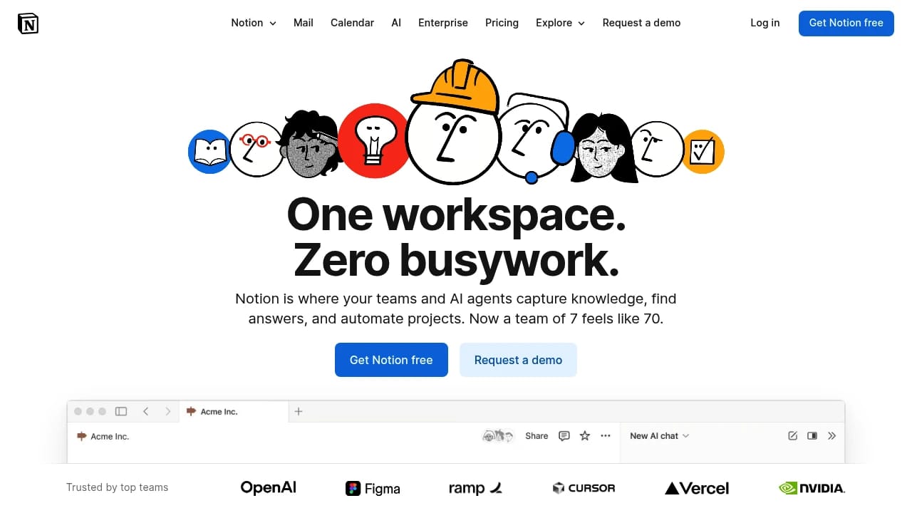 Screenshot of Notion website