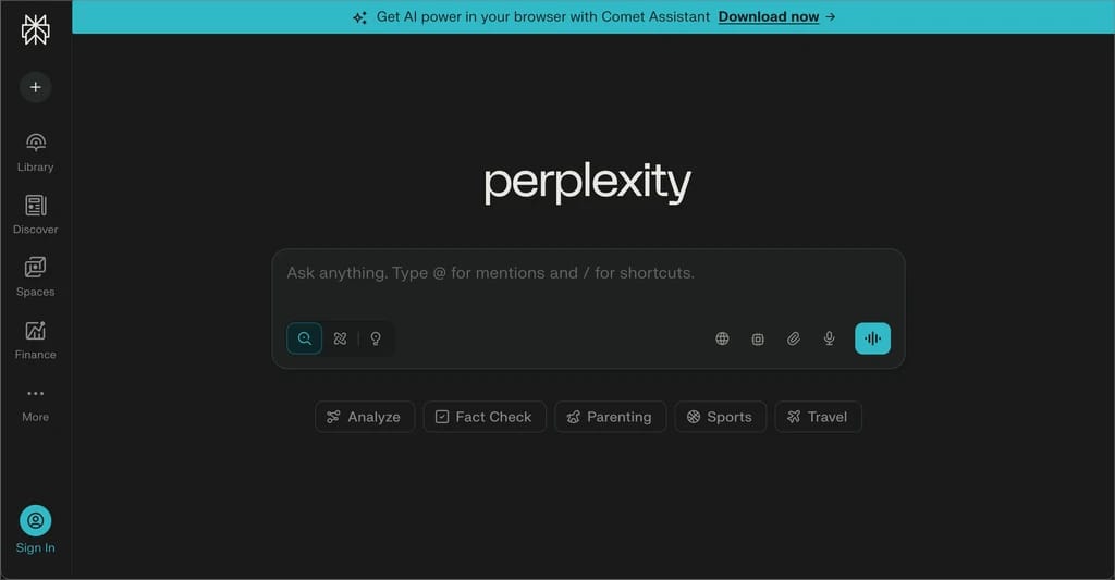 Screenshot of Perplexity website