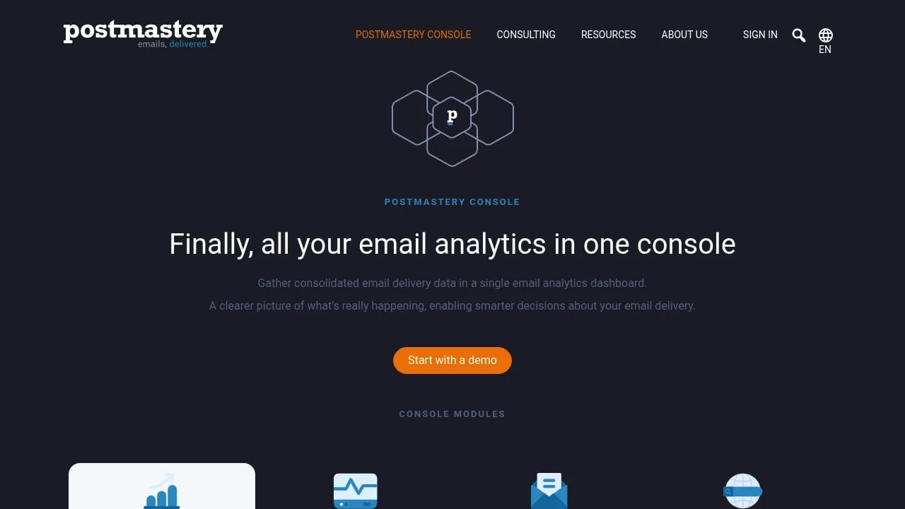 Screenshot of Postmastery Console website
