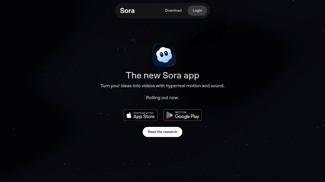 Screenshot of Sora website