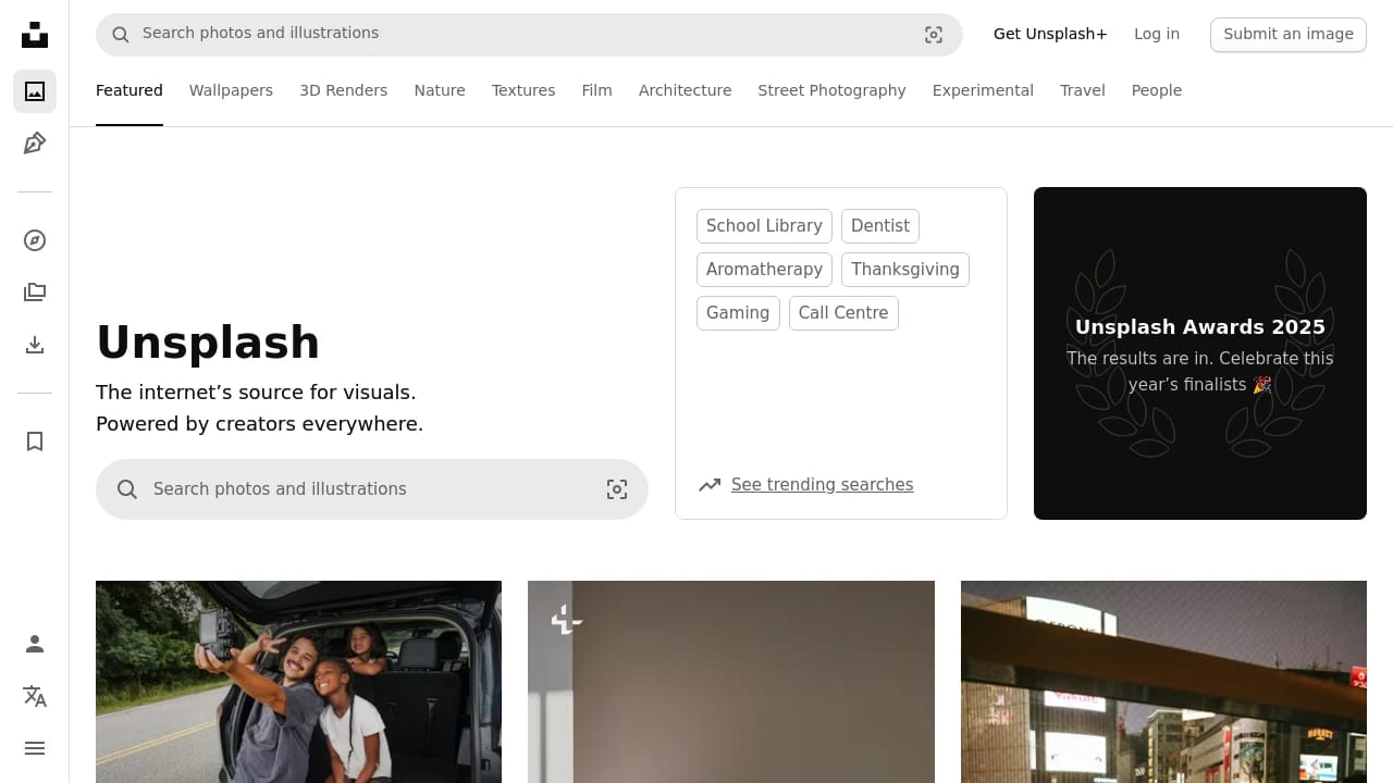 Screenshot of Unsplash website