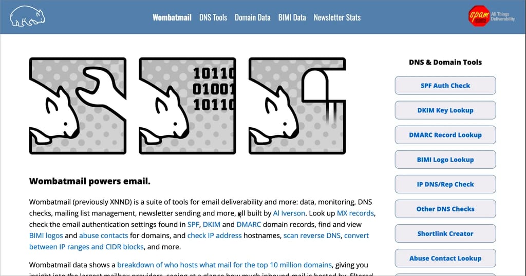 Screenshot of Wombatmail (previously XNND) website