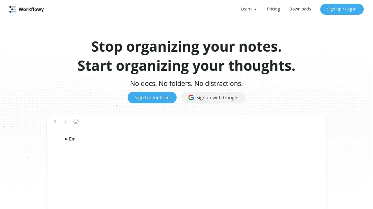 Screenshot of Workflowy website
